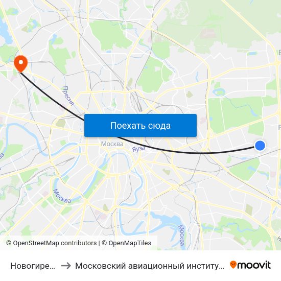 Новогиреево (Novogireevo) to Московский авиационный институт (национальный исследовательский университет) map