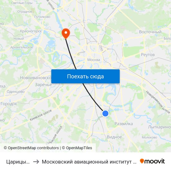 Царицыно (Tsaritsyno) to Московский авиационный институт (национальный исследовательский университет) map