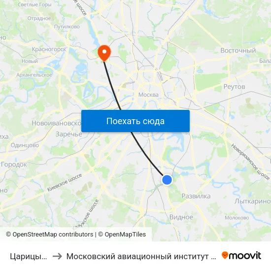 Царицыно (Tsaritsyno) to Московский авиационный институт (национальный исследовательский университет) map