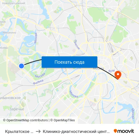 Крылатское (Krylatskoe) to Клинико-диагностический центр ФКЦ ВМТ ФМБА России map