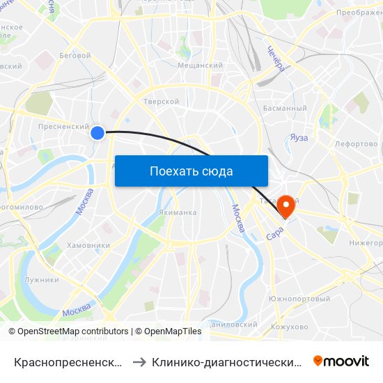 Краснопресненская (Krasnopresnenskaya) to Клинико-диагностический центр ФКЦ ВМТ ФМБА России map