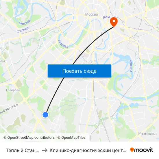 Теплый Стан (Teply Stan) to Клинико-диагностический центр ФКЦ ВМТ ФМБА России map