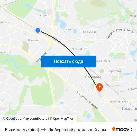 Выхино (Vykhino) to Люберецкий родильный дом map