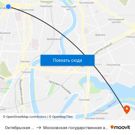 Октябрьская (Oktyabrskaya) to Московская государственная академия водного транспорта map