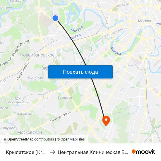 Крылатское (Krylatskoe) to Центральная Клиническая Больница РАН map