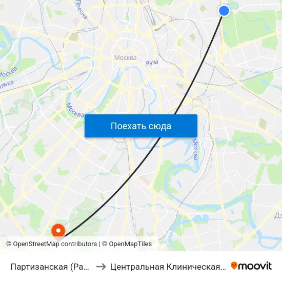 Партизанская (Partizanskaya) to Центральная Клиническая Больница РАН map
