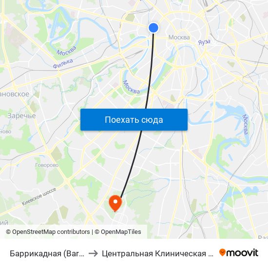 Баррикадная (Barrikadnaya) to Центральная Клиническая Больница РАН map