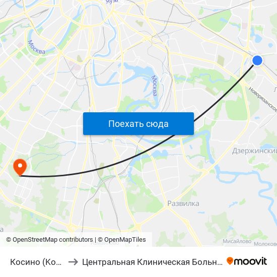 Косино (Kosino) to Центральная Клиническая Больница РАН map