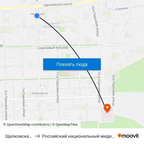 Щелковская (Schelkovskaya) to Российский национальный медико-хирургический центр им. Н.И. Пирогова map