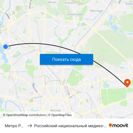 Метро Речной вокзал to Российский национальный медико-хирургический центр им. Н.И. Пирогова map