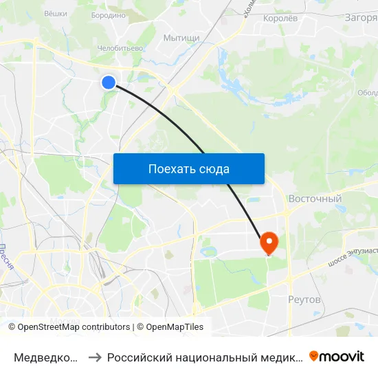 Медведково (Medvedkovo) to Российский национальный медико-хирургический центр им. Н.И. Пирогова map