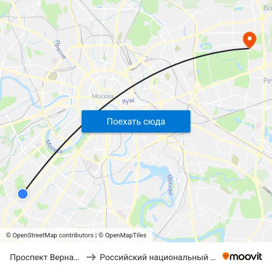 Проспект Вернадского (Prospekt Vernadskogo) to Российский национальный медико-хирургический центр им. Н.И. Пирогова map