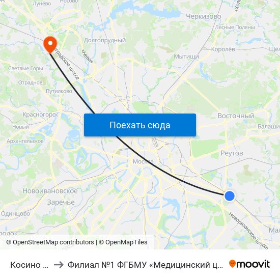 Косино (Kosino) to Филиал №1 ФГБМУ «Медицинский центр Минобороны России» map