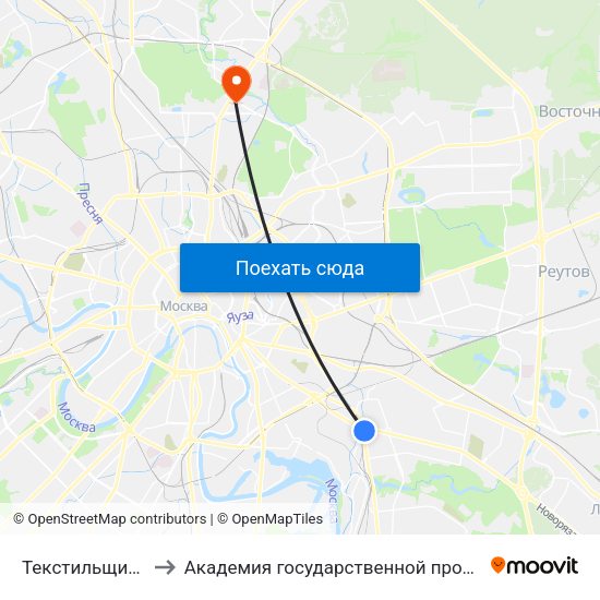 Текстильщики (Tekstilschiki) to Академия государственной противопожарной службы МЧС России map