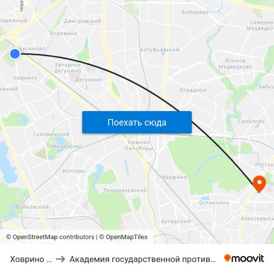 Ховрино (Khovrino) to Академия государственной противопожарной службы МЧС России map
