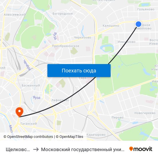 Щелковская (Schelkovskaya) to Московский государственный университет технологий и управления имени К. Г. Разумовского map