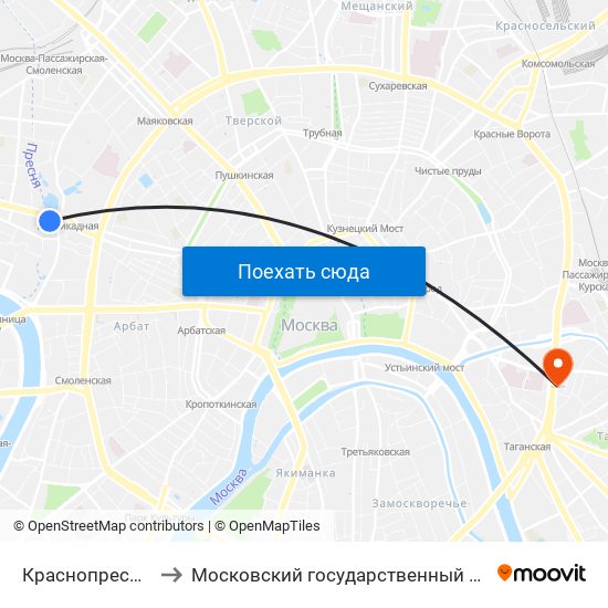 Краснопресненская (Krasnopresnenskaya) to Московский государственный университет технологий и управления имени К. Г. Разумовского map