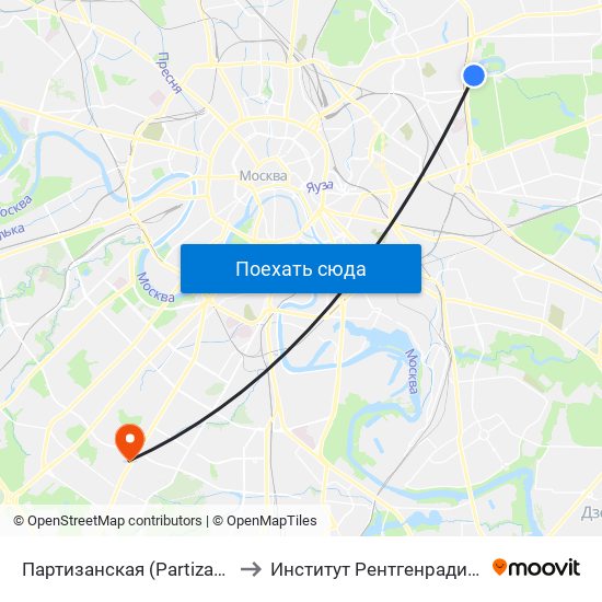 Партизанская (Partizanskaya) to Институт Рентгенрадиологии map