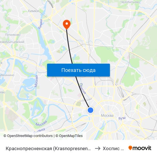 Краснопресненская (Krasnopresnenskaya) to Хоспис №2 map