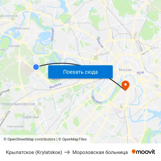 Крылатское (Krylatskoe) to Морозовская больница map