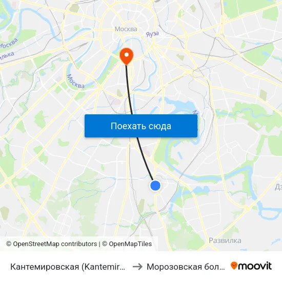 Кантемировская (Kantemirovskaya) to Морозовская больница map