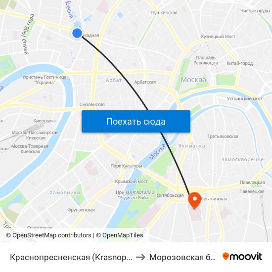 Краснопресненская (Krasnopresnenskaya) to Морозовская больница map