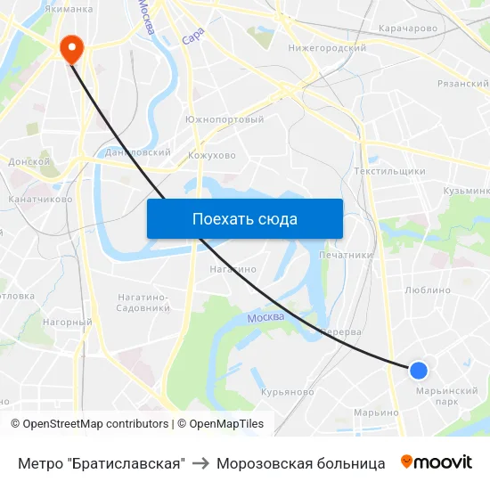 Метро "Братиславская" to Морозовская больница map