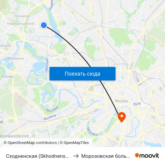 Сходненская (Skhodnenskaya) to Морозовская больница map