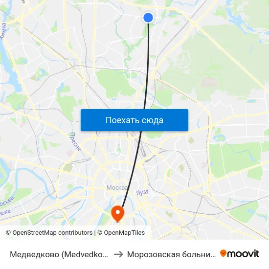 Медведково (Medvedkovo) to Морозовская больница map