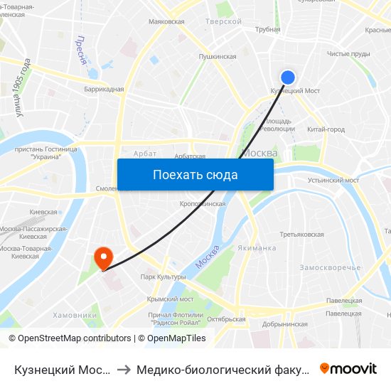 Кузнецкий Мост (Kuznetsky Most) to Медико-биологический факультет РНИМУ им. Н. И. Пирогова map