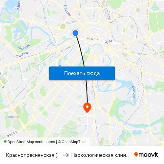 Краснопресненская (Krasnopresnenskaya) to Наркологическая клиническая больница №17 map