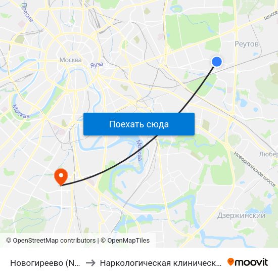 Новогиреево (Novogireevo) to Наркологическая клиническая больница №17 map