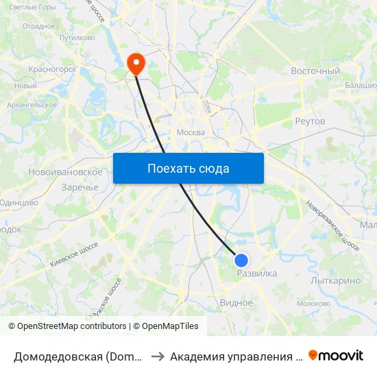 Домодедовская (Domodedovskaya) to Академия управления МВД России map