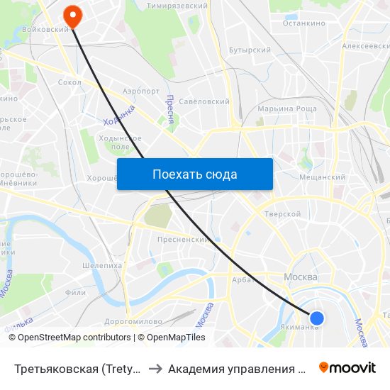 Третьяковская (Tretyakovskaya) to Академия управления МВД России map