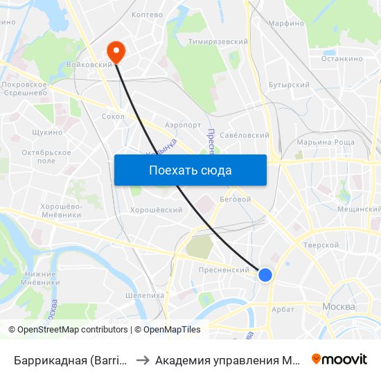 Баррикадная (Barrikadnaya) to Академия управления МВД России map