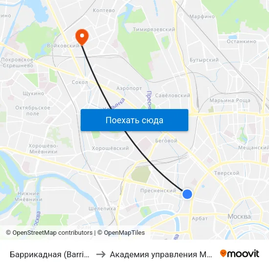Баррикадная (Barrikadnaya) to Академия управления МВД России map