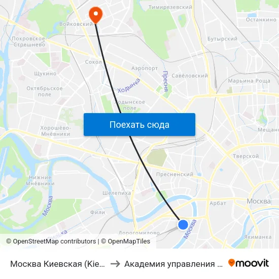 Москва Киевская (Kievsky Station) to Академия управления МВД России map
