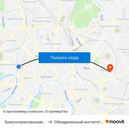 Краснопресненская (Krasnopresnenskaya) to Объединенный институт высоких температур РАН map