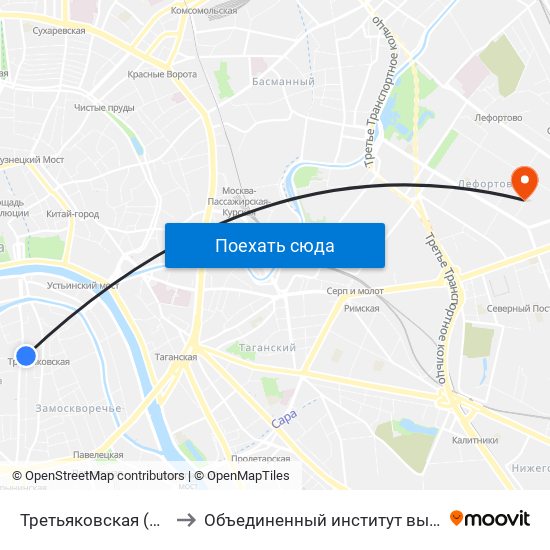 Третьяковская (Tretyakovskaya) to Объединенный институт высоких температур РАН map