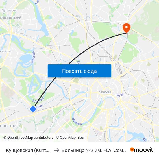Кунцевская (Kuntsevskaya) to Больница №2 им. Н.А. Семашко (РЖД) map