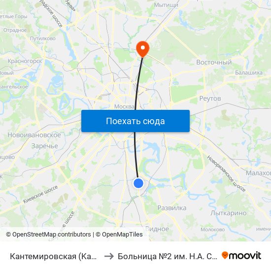 Кантемировская (Kantemirovskaya) to Больница №2 им. Н.А. Семашко (РЖД) map