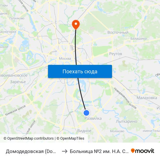 Домодедовская (Domodedovskaya) to Больница №2 им. Н.А. Семашко (РЖД) map