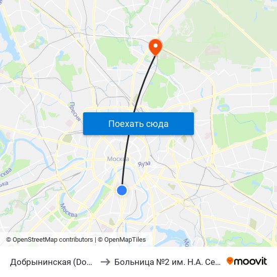 Добрынинская (Dobryninskaya) to Больница №2 им. Н.А. Семашко (РЖД) map