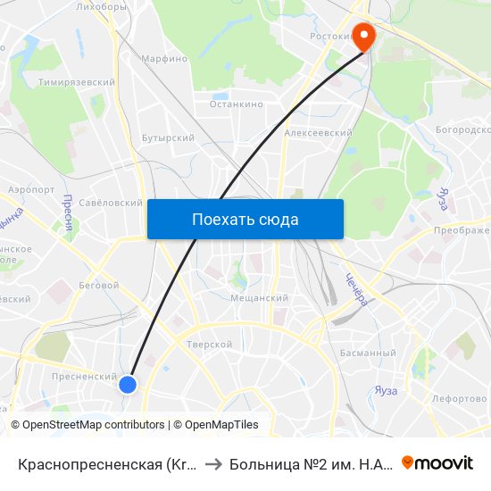 Краснопресненская (Krasnopresnenskaya) to Больница №2 им. Н.А. Семашко (РЖД) map