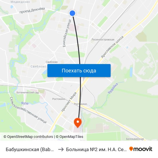 Бабушкинская (Babushkinskaya) to Больница №2 им. Н.А. Семашко (РЖД) map