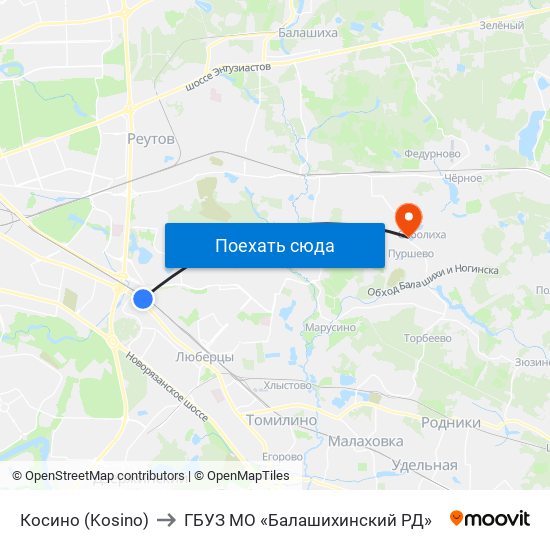 Косино (Kosino) to ГБУЗ МО «Балашихинский РД» map