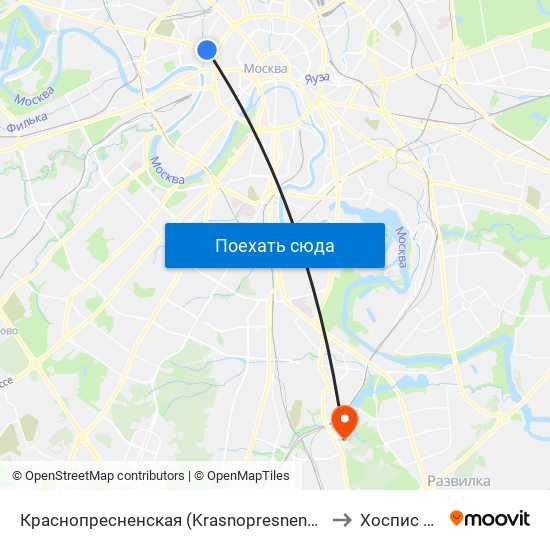 Краснопресненская (Krasnopresnenskaya) to Хоспис №5 map