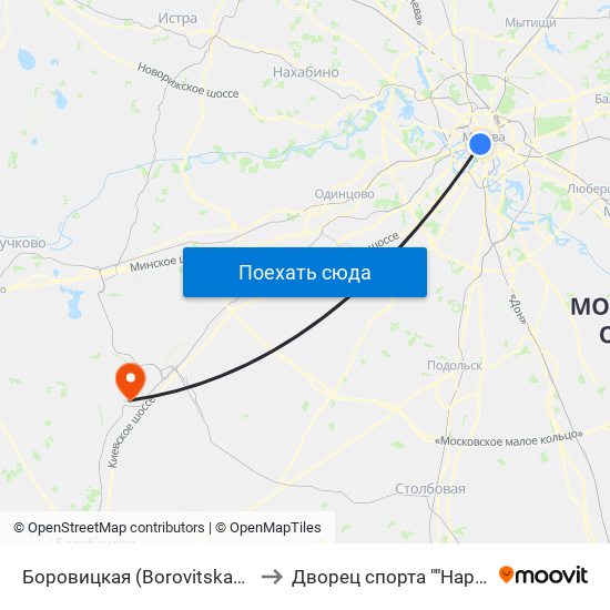 Боровицкая (Borovitskaya) to Дворец спорта ""Нара"" map