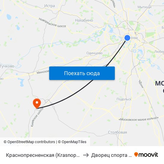 Краснопресненская (Krasnopresnenskaya) to Дворец спорта ""Нара"" map