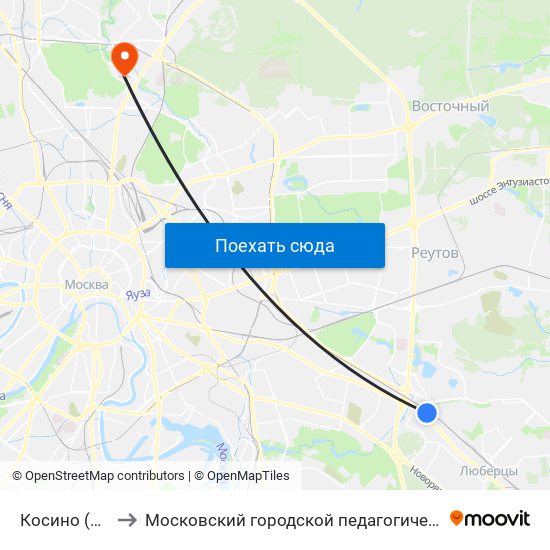 Косино (Kosino) to Московский городской педагогический университет map